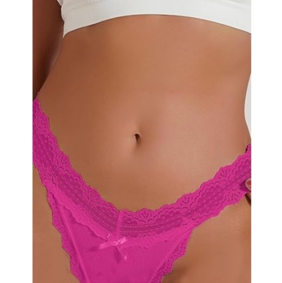 💋Sexy Panties Floral Lace Cut Out Thongs Mid Waist Underwear Hot Pink - Picture 6 of 7